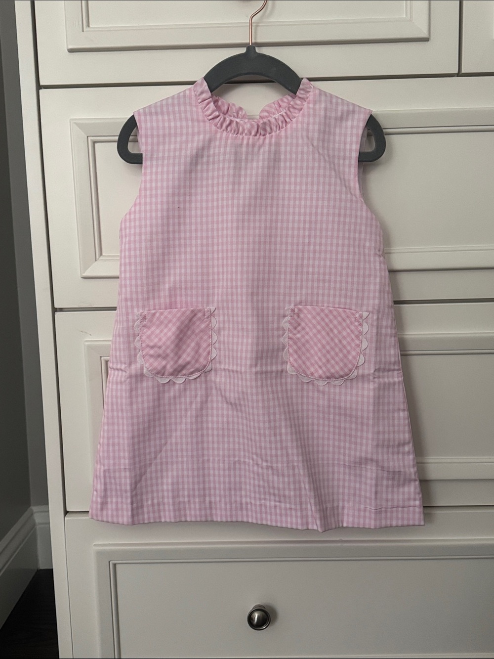 The Beaufort Bonnet Company Pink Gingham Sleeveless Dress with Scalloped Pockets